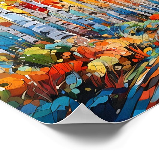 Berkenbos levendige kleuren schilderij Poster (Hoek)