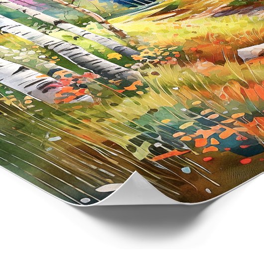 Berkenbos levendige kleuren schilderij Poster (Hoek)