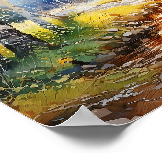 Berkenbos levendige kleuren schilderij Poster (Hoek)