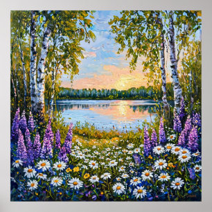 Berkenbos Meer Wilde Bloem Rustige Natuur Serenite Poster