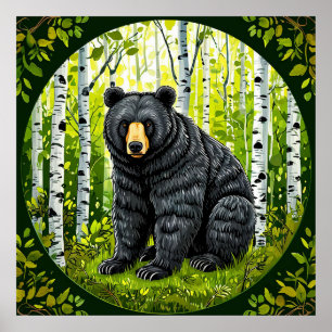 Berkenbos Sereniteit Zwarte Beer Wildernis Poster