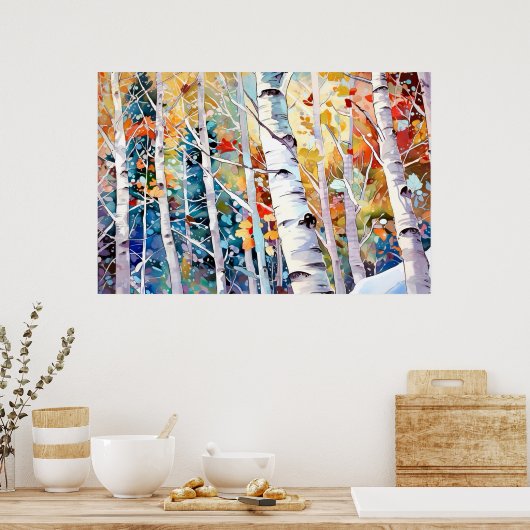 Berkenbos Waterverf schilderij Art Print (Keuken)