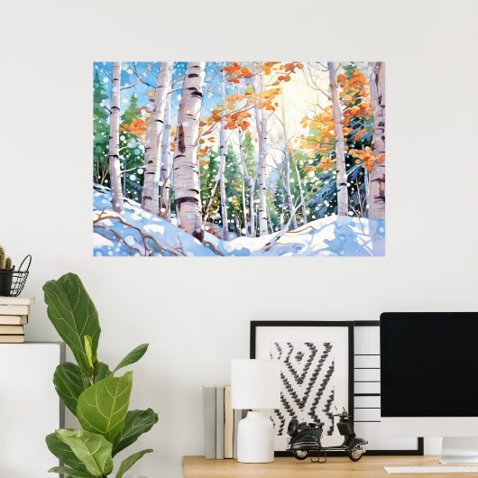 Berkenbos Waterverf schilderij Art Print (Thuiskantoor)