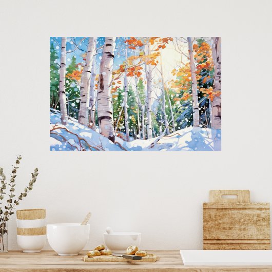 Berkenbos Waterverf schilderij Art Print (Keuken)