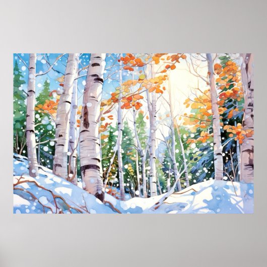 Berkenbos Waterverf schilderij Art Print (Voorkant)