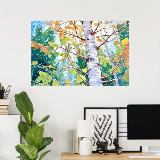 Berkenbos Waterverf schilderij Art Print (Thuiskantoor)