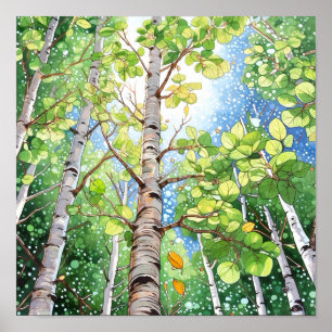 Berkenbos Waterverf schilderij Poster
