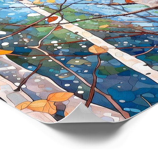 Berkenbos Waterverf schilderij Poster (Hoek)