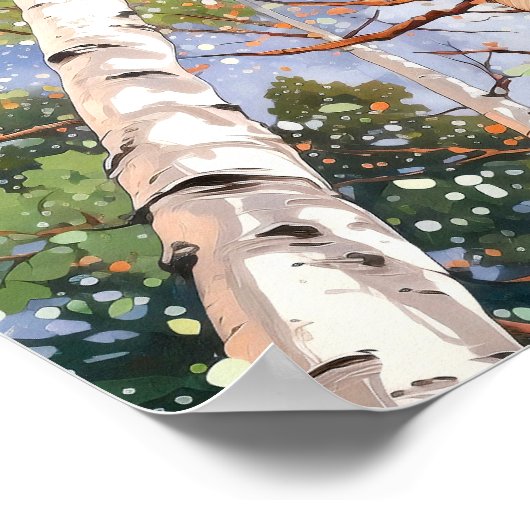 Berkenbos Waterverf schilderij Poster (Hoek)