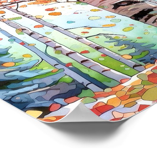 Berkenbos Waterverf schilderij Poster (Hoek)