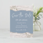 Berkenhout stof blauw Huwelijk Bewaar de datum Kaart (Staand voorkant)