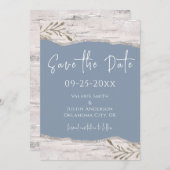 Berkenhout stof blauw Huwelijk Bewaar de datum Kaart (Voorkant / Achterkant)