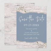 Berkenhoutstof Blauwe Trouw Save the Date Kaart (Voorkant / Achterkant)