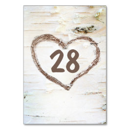 Berkenschors gesneden hart rustieke bruiloft kaart