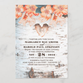 Berkenschors gesneden hart rustieke land bruiloft kaart