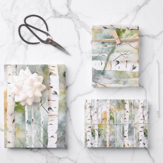 Berkenschors groene waterverf inpakpapier vel (Voorkant)