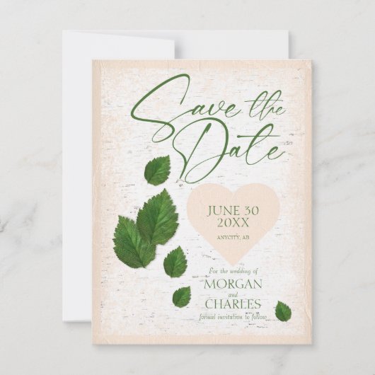 Berkenschors met Gesneden Hart Save the Date Aankondiging (Voorkant)