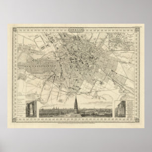 Berlijn 1850 Kaart, Historische Duitse Stad Illust Poster
