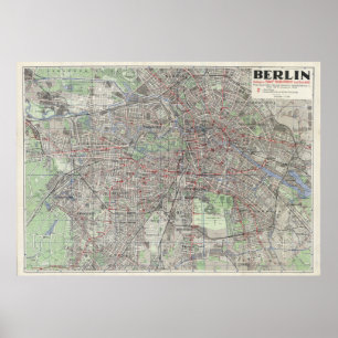 Berlijn 1930 Kaart, Duitsland Kaart, Vintage Muurk Poster