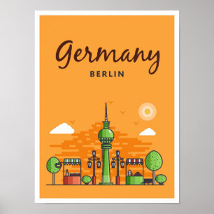 Berlijn Duitsland Art Vintage Travel Illustration Poster