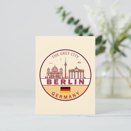 Berlijn Duitsland City Skyline Emblem Briefkaart (Staand voorkant)