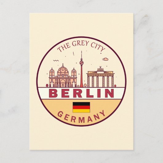 Berlijn Duitsland City Skyline Emblem Briefkaart (Voorkant)