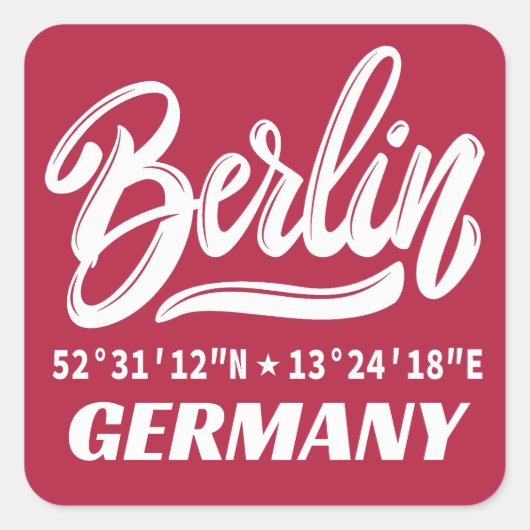 Berlijn Duitsland Coördinaten Vierkante Sticker (Voorkant)