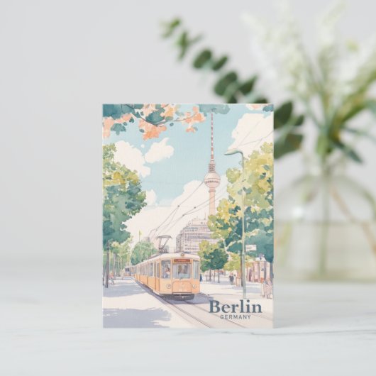 Berlijn Duitsland Gouache Schilderillustratie Reiz Briefkaart (Staand voorkant)