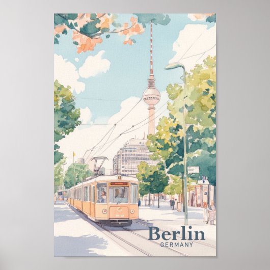 Berlijn Duitsland Gouache Verf Illustratie Reizen  Poster (Voorkant)
