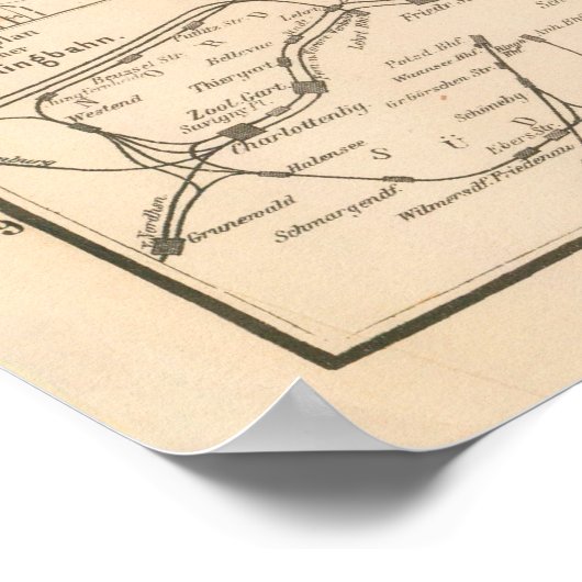  Berlijn Duitsland Map (1899) Poster (Hoek)