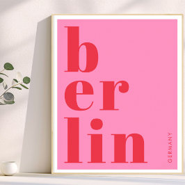 Berlijn Duitsland moderne typografie roze rood Poster