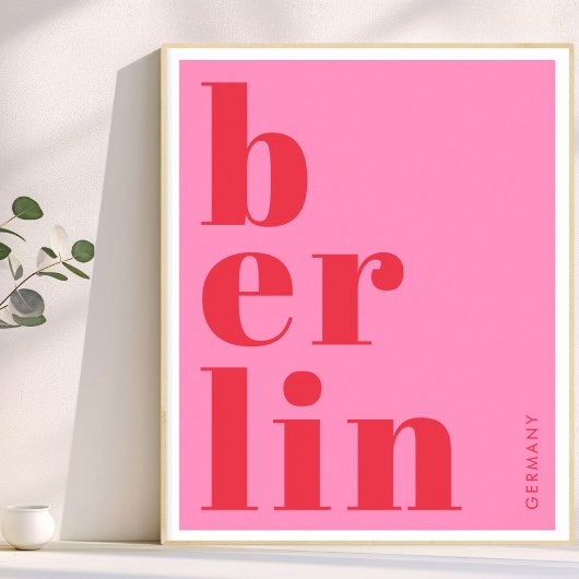 Berlijn Duitsland moderne typografie roze rood Poster