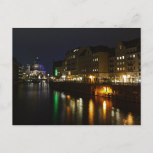Berlijn Duitsland Nacht Ansichtkaart Spree Nacht Briefkaart