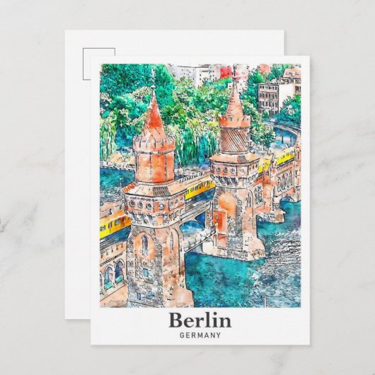 Berlijn Duitsland Reizen Waterverf Hand getekend Briefkaart (Voorkant / Achterkant)
