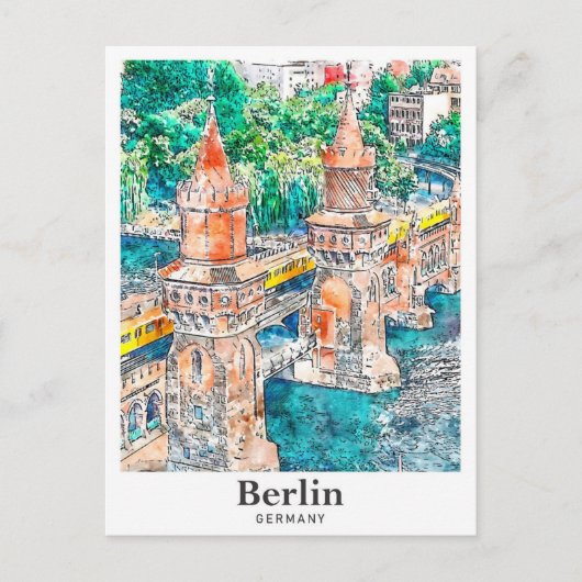 Berlijn Duitsland Reizen Waterverf Hand getekend Briefkaart (Voorkant)