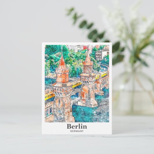 Berlijn Duitsland Reizen Waterverf Hand getekend Briefkaart (Staand voorkant)