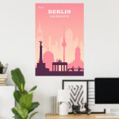 Berlijn Duitsland - Roze Vintage-reis Poster (Thuiskantoor)