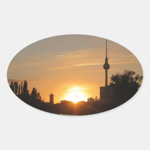 Berlijn Duitsland Skyline Night Briefkaart Fernseh Ovale Sticker