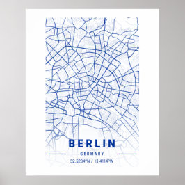 Berlijn Duitsland - Stadskaartblauw Poster