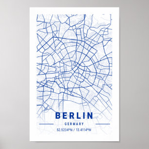 Berlijn Duitsland - Stadskaartblauw Poster