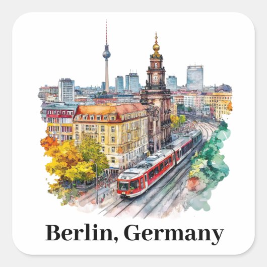 Berlijn Duitsland Vintage Travel Skyline Vierkante Sticker (Voorkant)