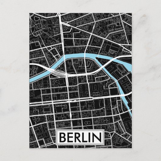 Berlijn Duitsland Zwart Stadsplattegrond Briefkaart (Voorkant)