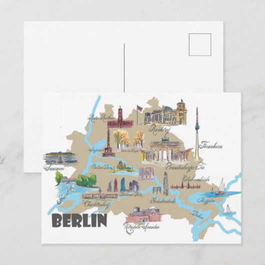 Berlijn hoogtepunten stadsplan  briefkaart (Voorkant / Achterkant)