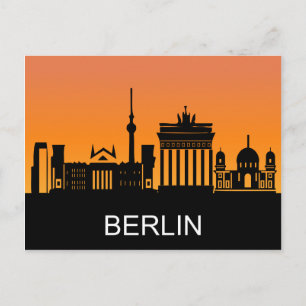 Berlijn silhouet, zomersonsondergang, illustratie briefkaart