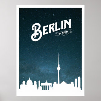 Berlijn skyline voor nacht, Berlijn, Duitsland - D Poster