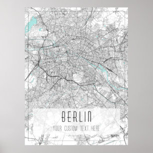 Berlijn Stadsplattegrond, Zwart, Wit en Blauw Poster