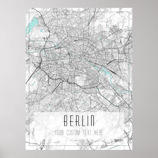 Berlijn Stadsplattegrond, Zwart, Wit en Blauw Poster (Voorkant)