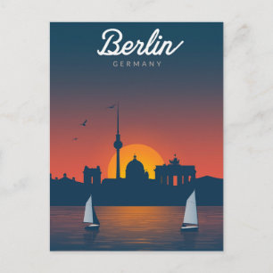 Berlijn Zonsondergang Stad Silhouet Briefkaart
