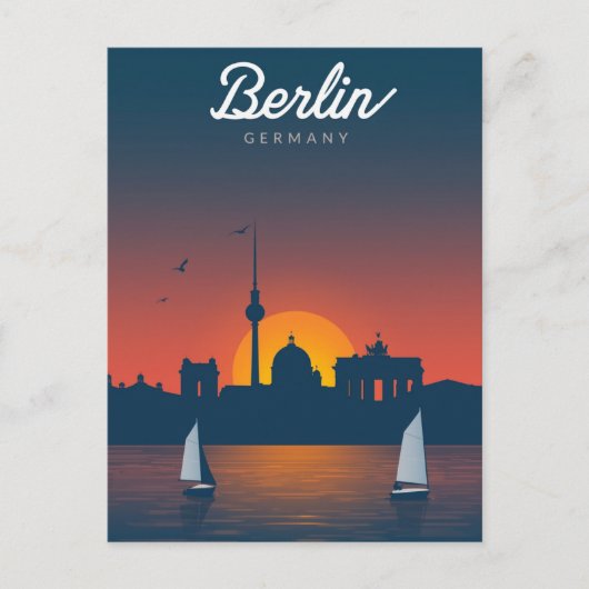 Berlijn Zonsondergang Stad Silhouet Briefkaart (Voorkant)