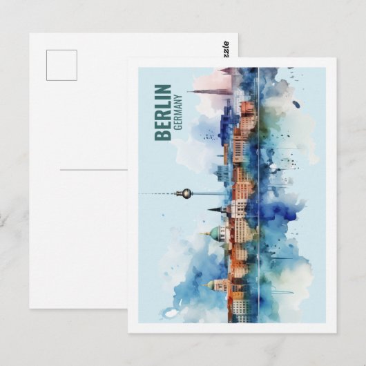 Berlijns Duitsland Beroemde Reisplaats Waterverf Briefkaart (Voorkant / Achterkant)